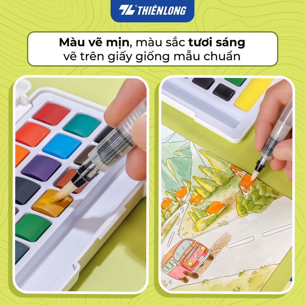 Màu nước nén 12/18/24 màu - Solid Water Color Thiên Long Colokit - Đạt tiêu chuẩn châu Âu