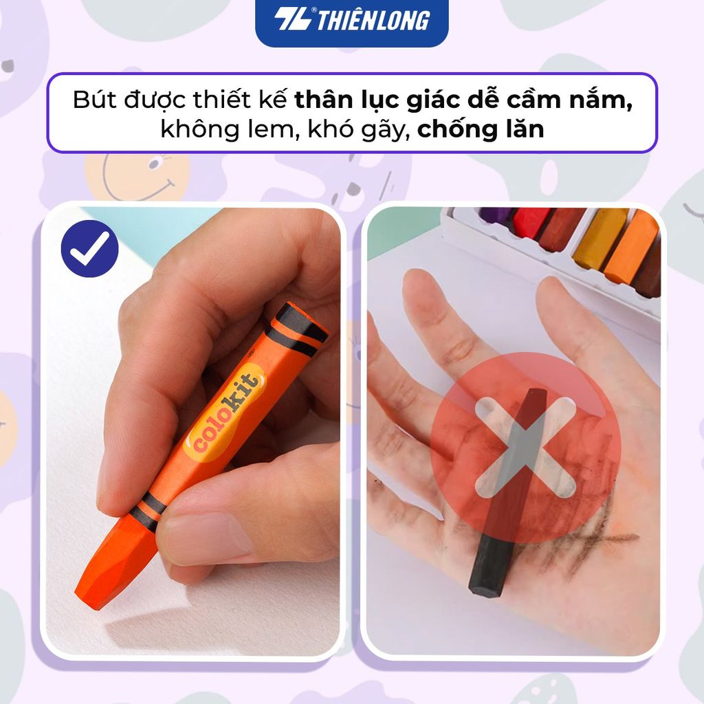 Bút sáp dầu 12/18/24 màu - Hexagonal Oil Pastels Thiên Long Colokit - Tiêu chuẩn châu Âu