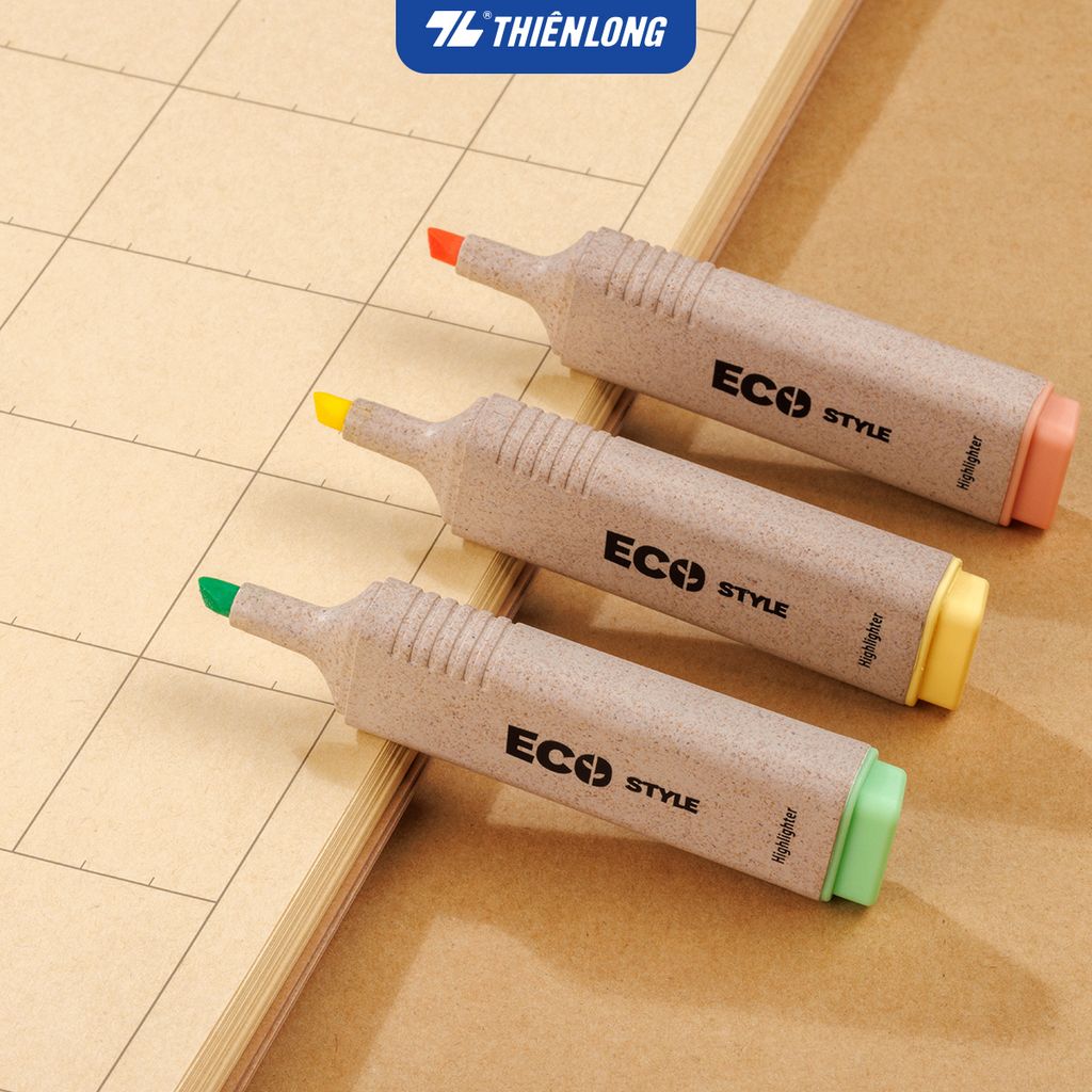 Combo 12 bút dạ quang màu pastel - Eco Style Highlighter Thiên Long HL-015/ECO - Photocopy không làm mất nét chữ bên dưới