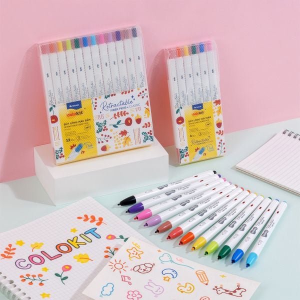 Bút lông 6/12 màu dạng bấm Retractable Fiber Pens Classic Thiên Long Colokit - 0.6mm