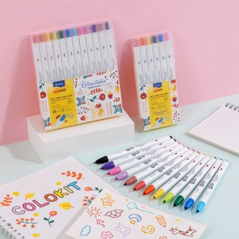 Bút lông 6/12 màu dạng bấm Retractable Fiber Pens Classic Thiên Long Colokit - 0.6mm