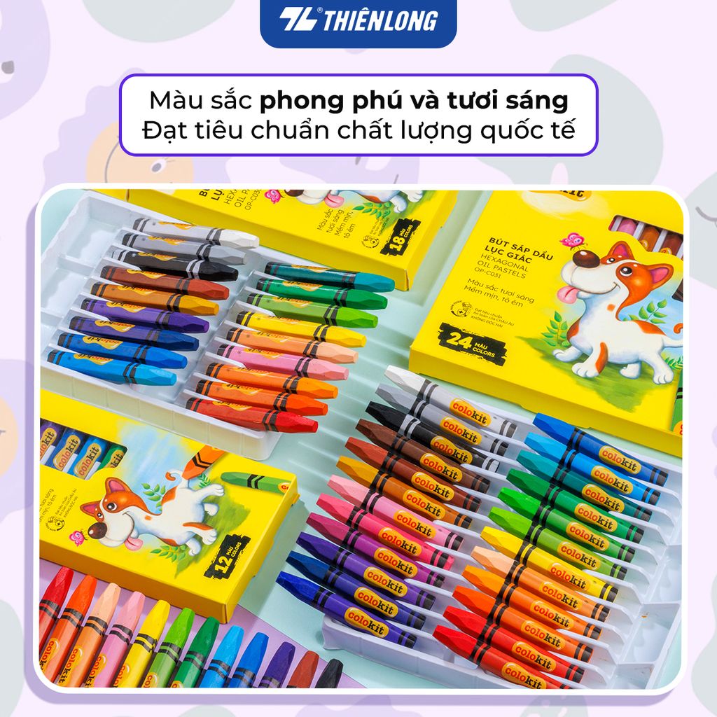 Bút sáp dầu 12/18/24 màu - Hexagonal Oil Pastels Thiên Long Colokit - Tiêu chuẩn châu Âu