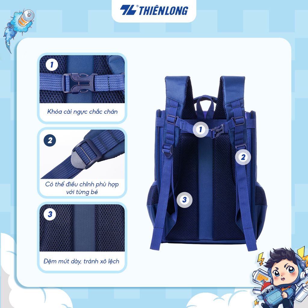 Cặp chống gù - Balo học sinh AkooLand Thiên Long BP-022/AK - Đệm mút dày dặn hơn