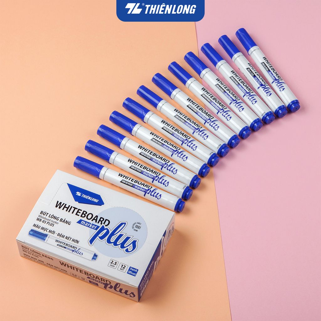 Combo 12 bút lông bảng - White Board Marker Thiên Long WB-03 Plus - Màu mực mới đậm nét hơn