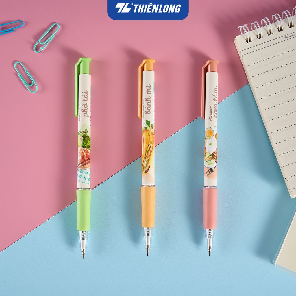 Bút gel B - Buttersmooth Gel Thiên Long GELB-033 - Premium Tip viết êm, trơn - Mực Xanh - Phiên bản Cơm tấm, Bánh mì, Phở tái