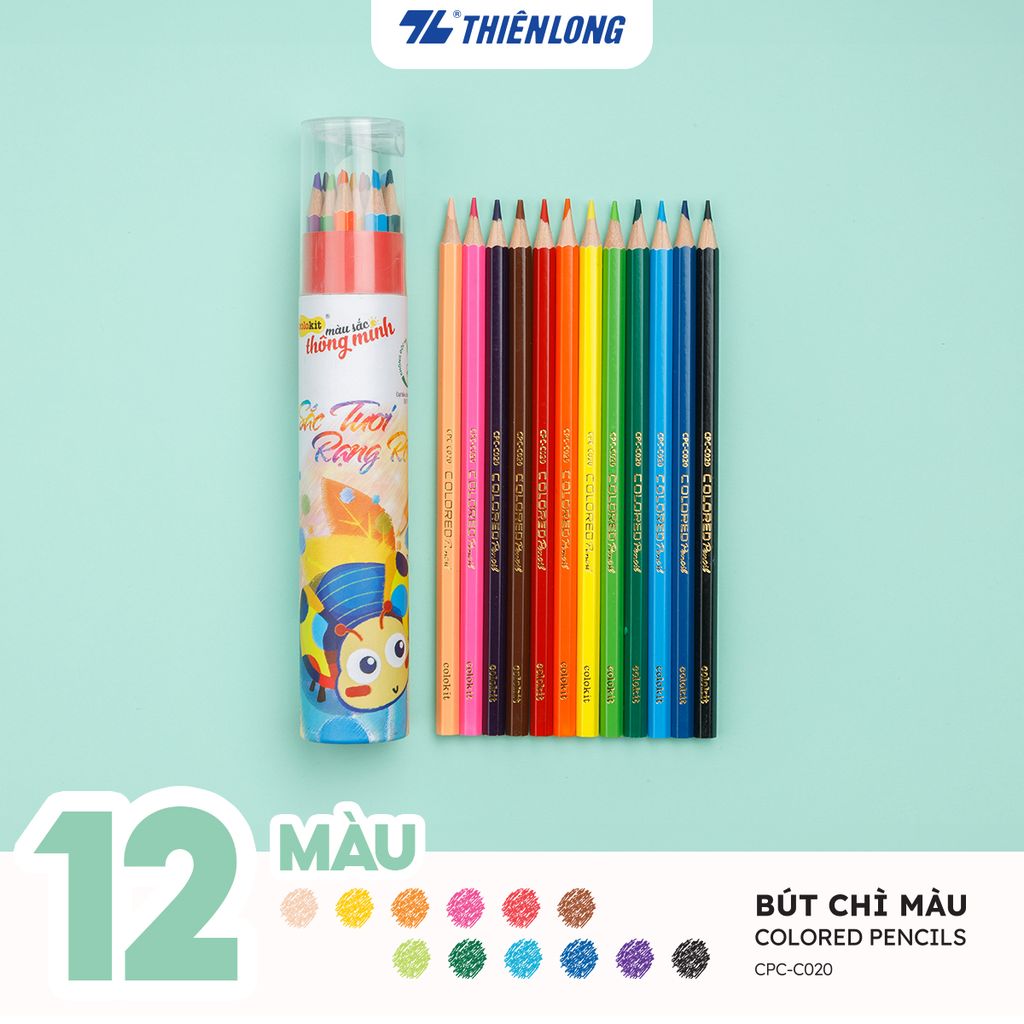 Bút chì màu chuyên nghiệp dạng lon 12/24/36 màu Thiên Long Colokit - Tiêu chuẩn châu Âu