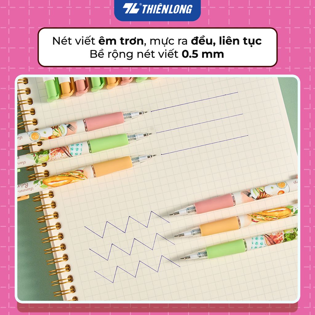Bút gel B - Buttersmooth Gel Thiên Long GELB-033 - Premium Tip viết êm, trơn - Mực Xanh - Phiên bản Cơm tấm, Bánh mì, Phở tái