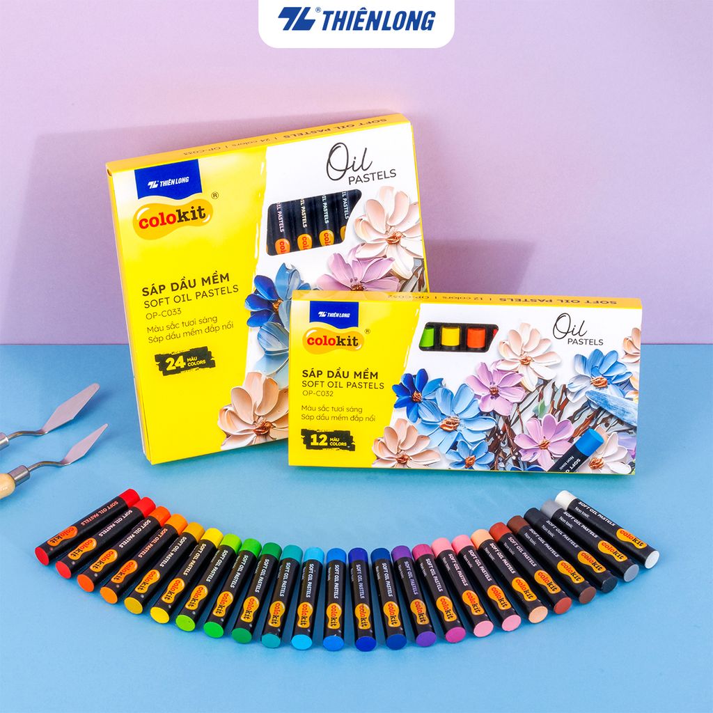 Bút sáp dầu 12/24 màu - Soft Oil Pastels Thiên Long Colokit - Màu sắc tươi sáng Sáp mềm đắp nổi