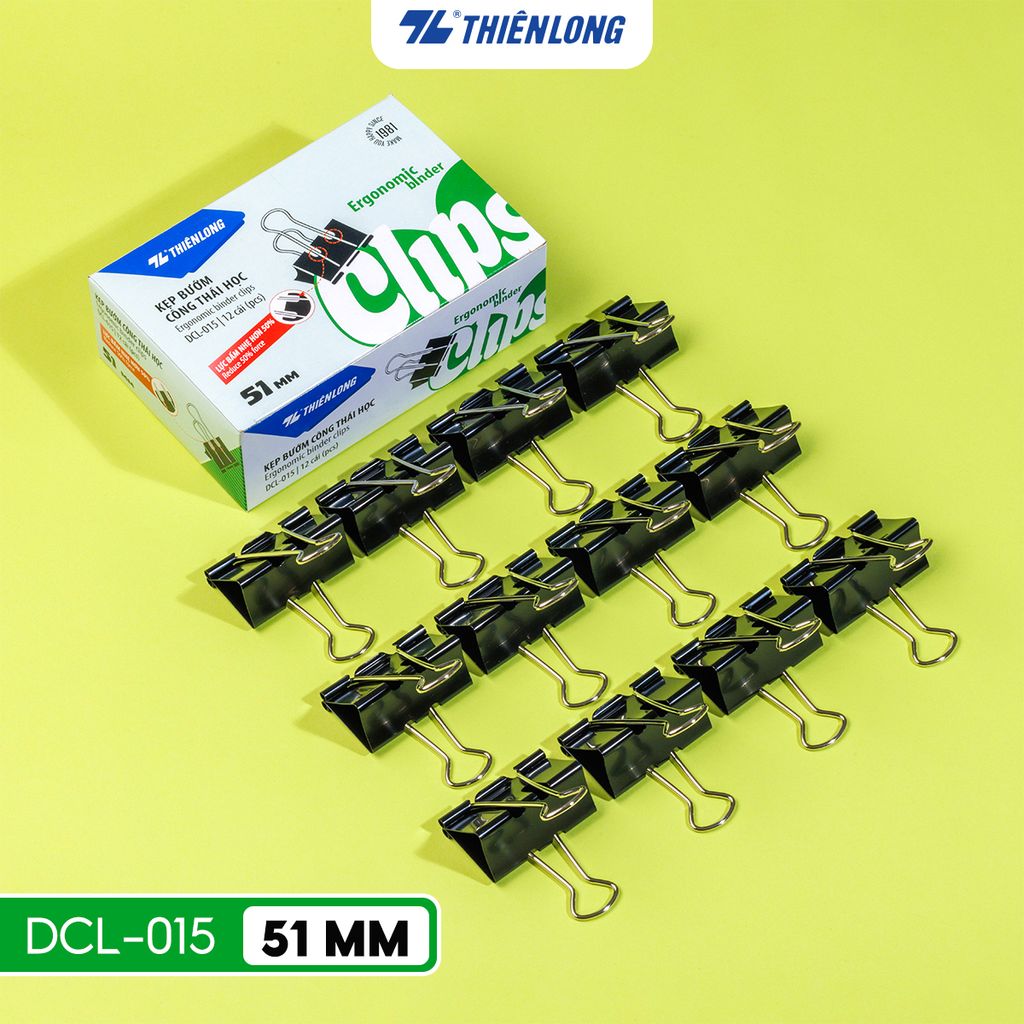 Hộp 12 kẹp bướm công thái học Thiên Long - Ergonomic Binder Clips - Lực bấm nhẹ hơn - Nhiều kích thước lựa chọn