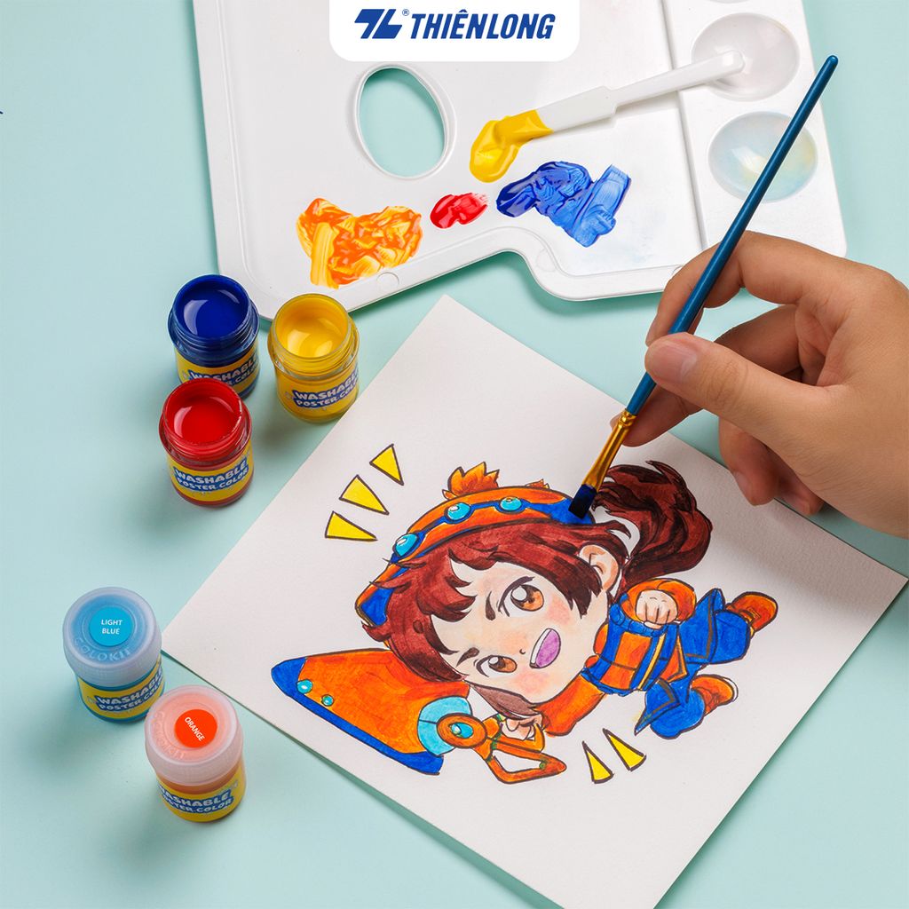 Hộp 6/12 màu nước rửa được - Washable Poster Color Thiên Long Colokit - Nhân vật Futy Akooland thế giới học cụ thần kỳ