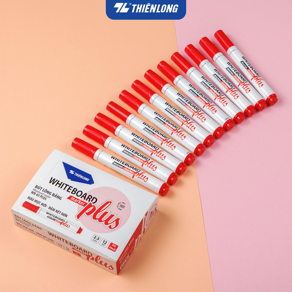 Combo 12 bút lông bảng - White Board Marker Thiên Long WB-03 Plus - Màu mực mới đậm nét hơn