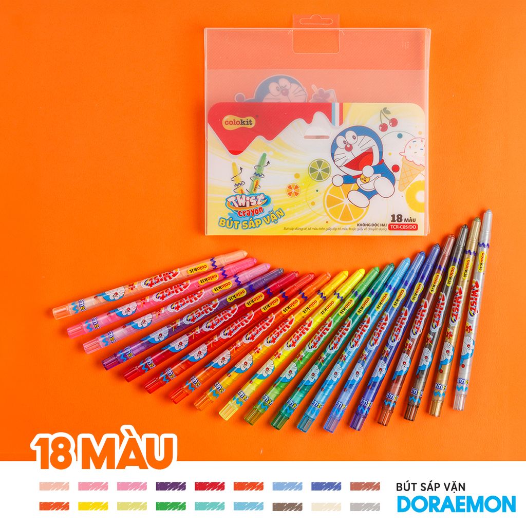 Bút sáp vặn 18 màu Colokit Doraemon TCR-C05/DO