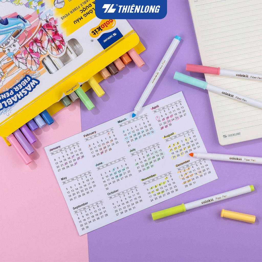 Bút lông 20 màu Pastel Fiber Pen Thiên Long Colokit SWM-C008 - Bút lông màu rửa được