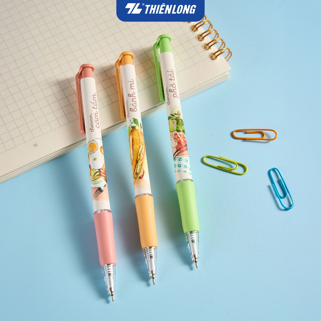 Bút gel B - Buttersmooth Gel Thiên Long GELB-033 - Premium Tip viết êm, trơn - Mực Xanh - Phiên bản Cơm tấm, Bánh mì, Phở tái