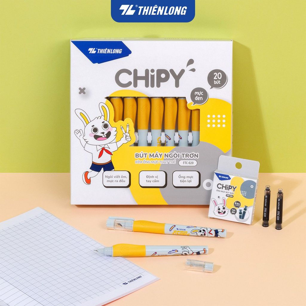 Combo 5/10/20 bút máy CHiPY Thiên Long FTC-020 - Ngòi trơn, êm với ống mực tặng kèm
