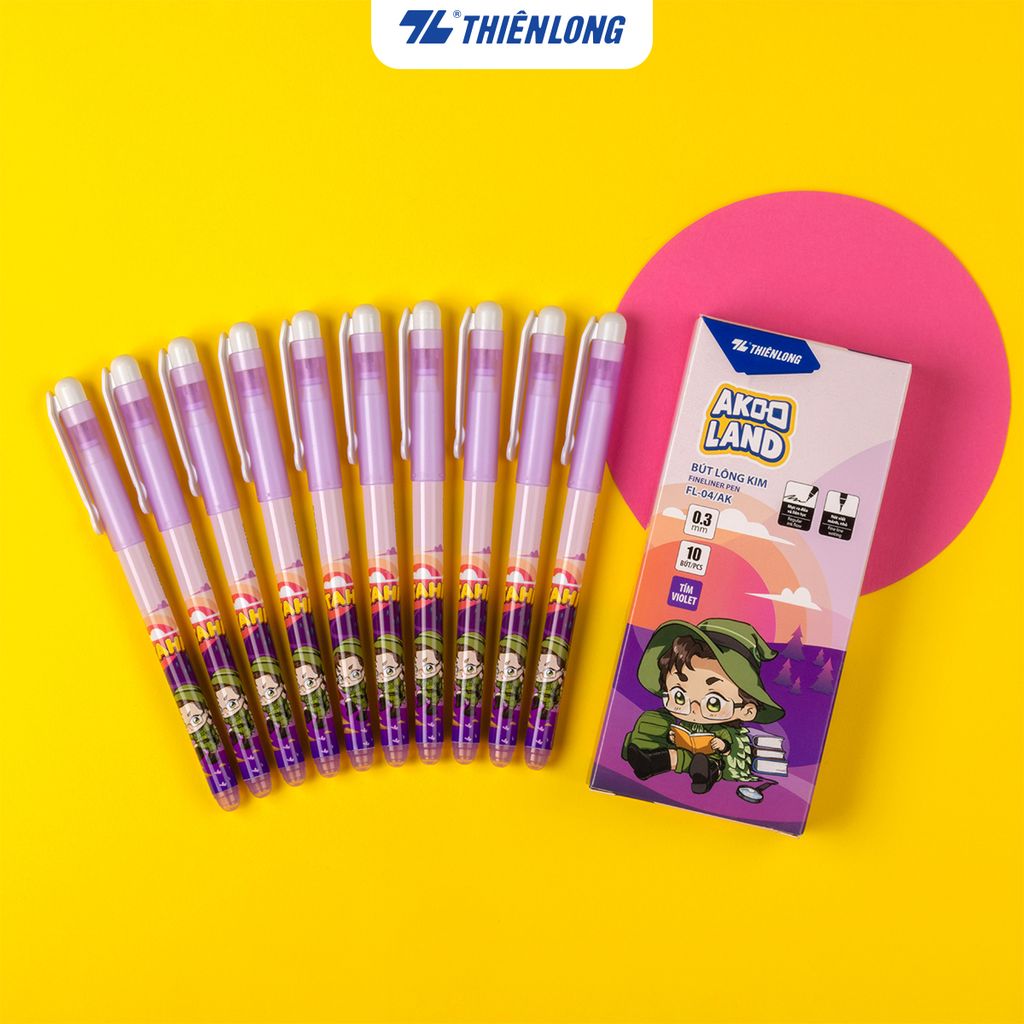Combo 20 Bút lông kim Thiên Long FL-04/AK - Nét viết 0.3mm mảnh nhỏ Mực đều liên tục, nhân vật Akooland Tahi