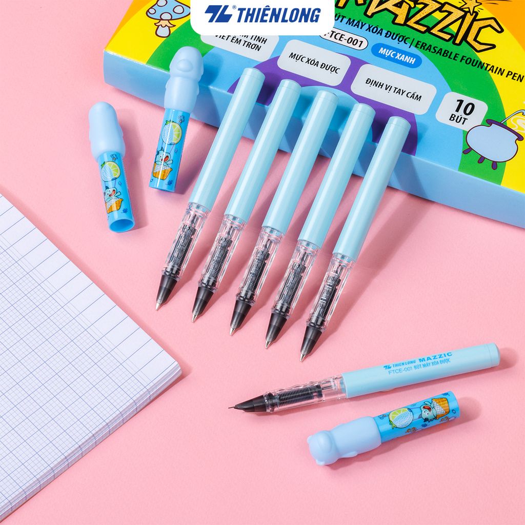 Combo 10 Bút máy xóa được Mazzic Thiên Long FTCE-001 - Ngòi cải tiến, trơn, êm với ống mực không lắng cặn