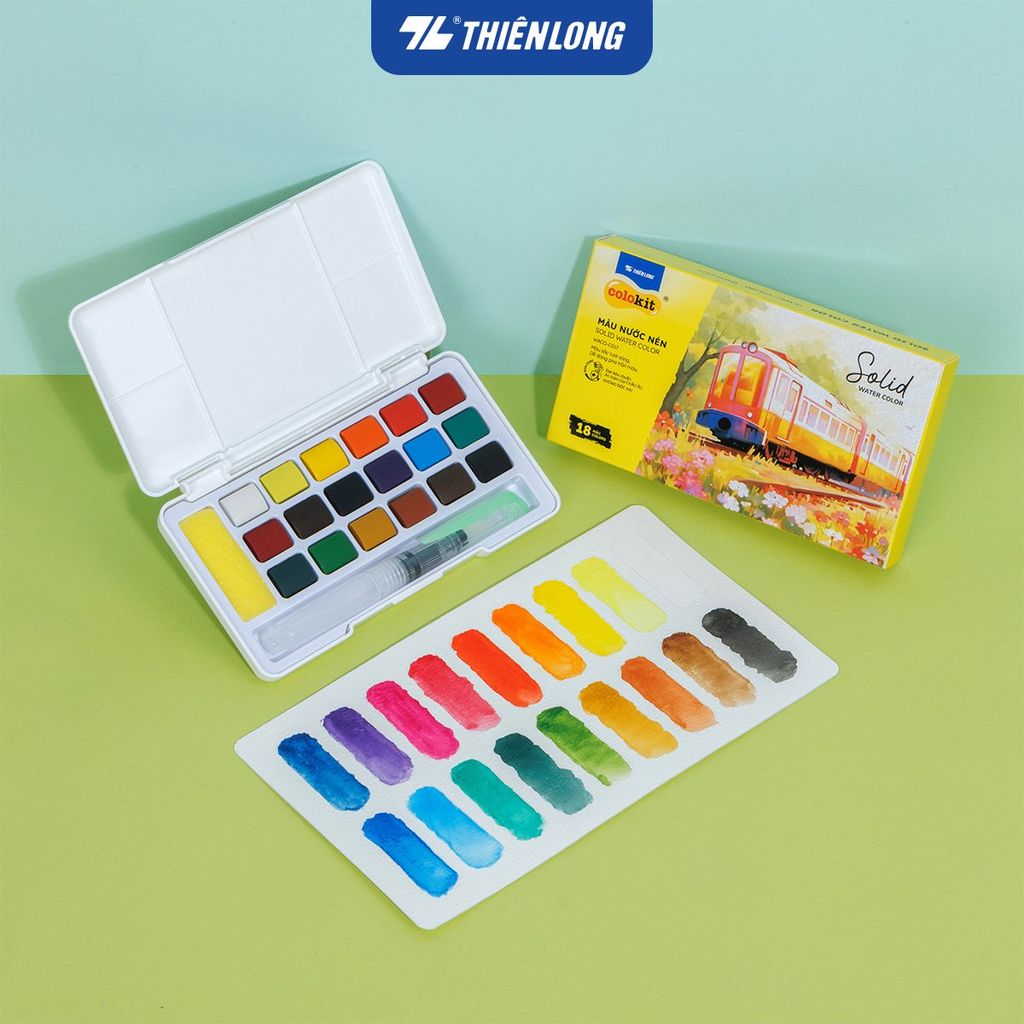 Màu nước nén 12/18/24 màu - Solid Water Color Thiên Long Colokit - Đạt tiêu chuẩn châu Âu