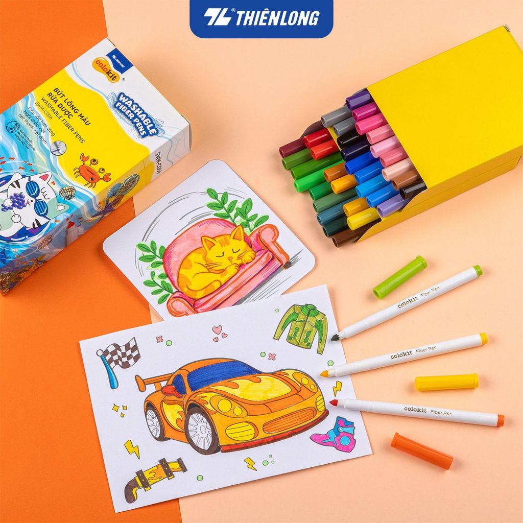 Hộp Bút Lông 36 Màu Fiber Pen Washable - Nét Mảnh Nét To - Colokit SWM-C006