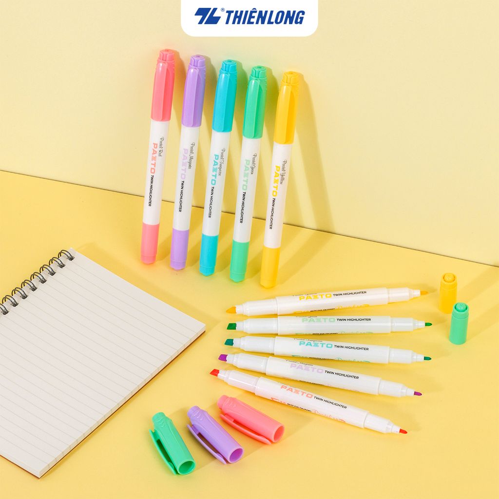 Combo 5 Bút dạ quang màu Pastel Thiên Long Pazto HL-016 - Bút dạ quang rửa được - Photocopy không làm mất nét chữ bên dưới