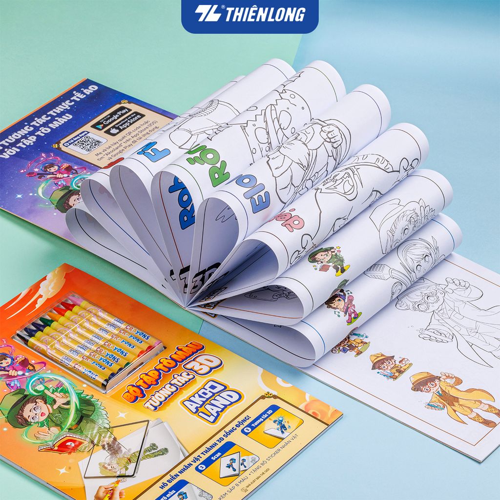 Bộ tập tô màu tương tác 3D Thiên Long Colokit COB-C034/AK - Nhân vật Akooland thế giới học cụ thần kỳ