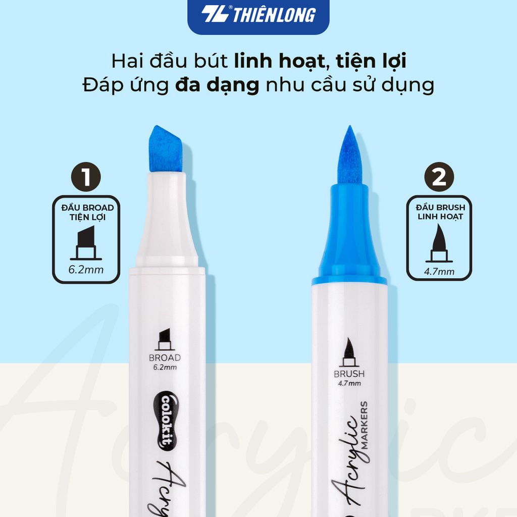 Acrylic Markers 2 đầu ngòi/Bút sơn/ Bút lông 12/24/36 màu ThiênLong Colokit - Màu sắc tươi sáng, Trang trí đa chất liệu