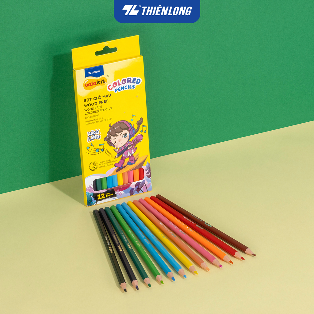 Bút chì 12/18/24 màu Wood Free - Colored Pencils Thiên Long Colokit - Nhân vật Cici Akooland thế giới học cụ thần kỳ