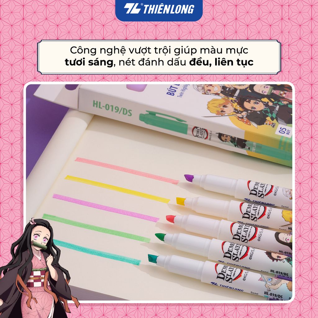 Hộp 5 bút dạ quang màu Pastel Thiên Long HL-019/DS - Phiên bản Demon Slayer