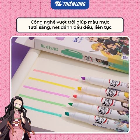 Hộp 5 bút dạ quang màu Pastel Thiên Long HL-019/DS - Phiên bản Demon Slayer