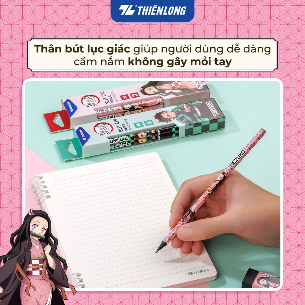 Combo 10 Bút chì gỗ đen nhân vật Demon Slayer Thiên Long GP-030/DS - Mẫu ngẫu nhiên
