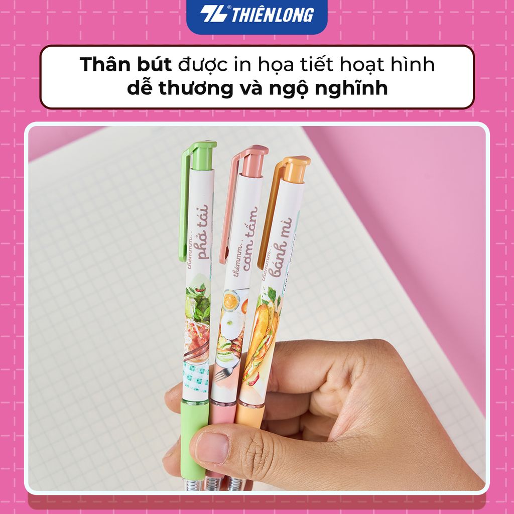 Bút gel B - Buttersmooth Gel Thiên Long GELB-033 - Premium Tip viết êm, trơn - Mực Xanh - Phiên bản Cơm tấm, Bánh mì, Phở tái