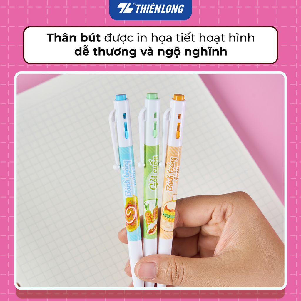 Bút gel B - Buttersmooth Gel Thiên Long GELB-034 - Premium Tip viết êm, trơn - Mực Xanh - Phiên bản Bánh tráng trộn, Bánh tráng nướng, Gỏi cuốn