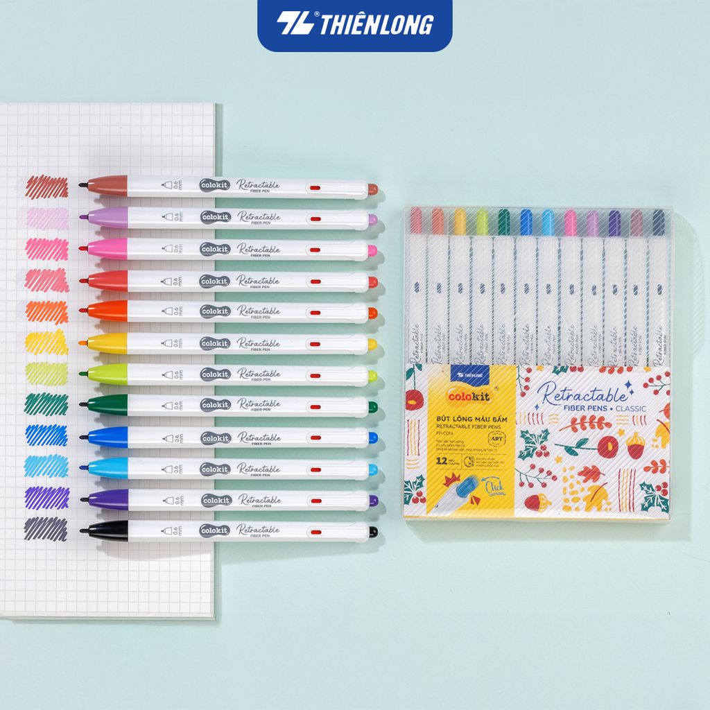 Bút lông 6/12 màu dạng bấm Retractable Fiber Pens Classic Thiên Long Colokit - 0.6mm