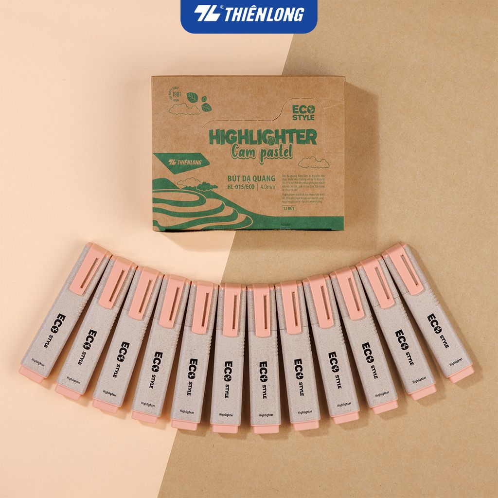 Combo 12 bút dạ quang màu pastel - Eco Style Highlighter Thiên Long HL-015/ECO - Photocopy không làm mất nét chữ bên dưới