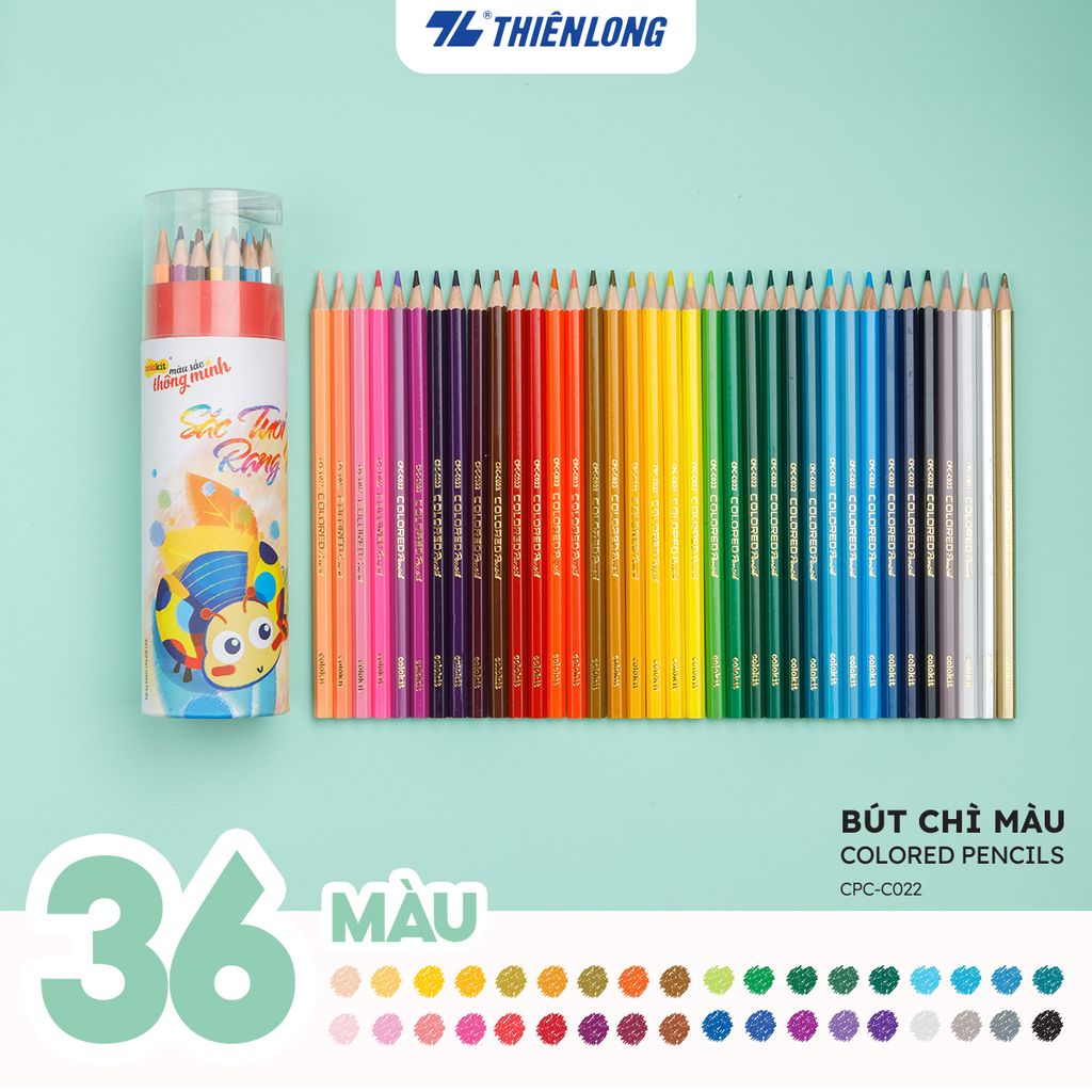 Bút chì màu chuyên nghiệp dạng lon 12/24/36 màu Thiên Long Colokit - Tiêu chuẩn châu Âu