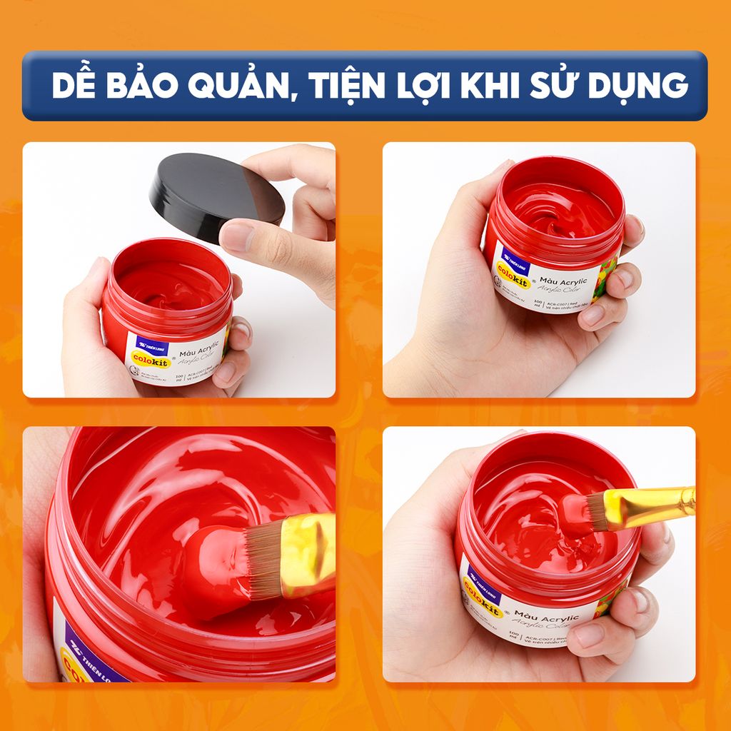 Màu nước acrylic cao cấp không phai màu dạng hũ 100ml Thiên Long Colokit ACR-C007