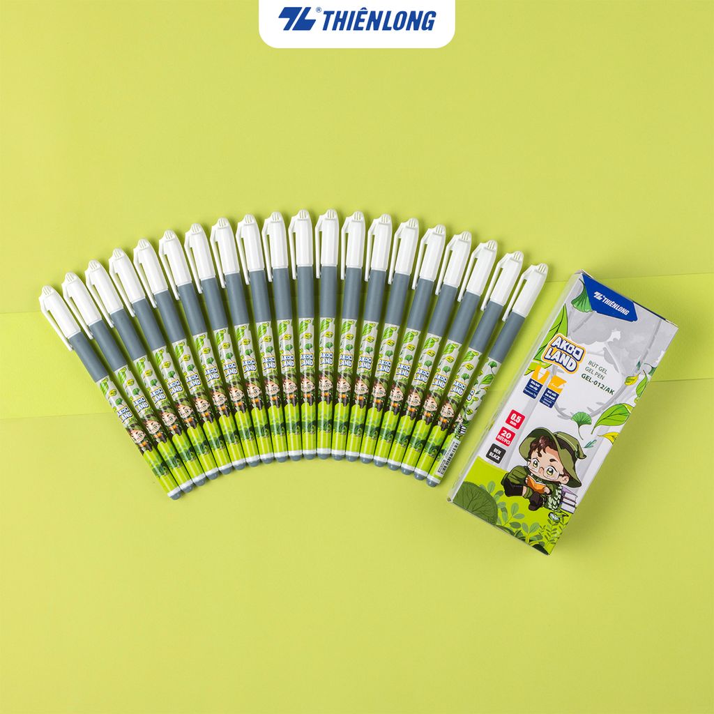 Combo 20 Bút gel Thiên Long GEL-012/AK - Nét viết 0.5mm êm mượt, đầu bút cao cấp, mực đều liên tục, nhân vật Akooland Tahi