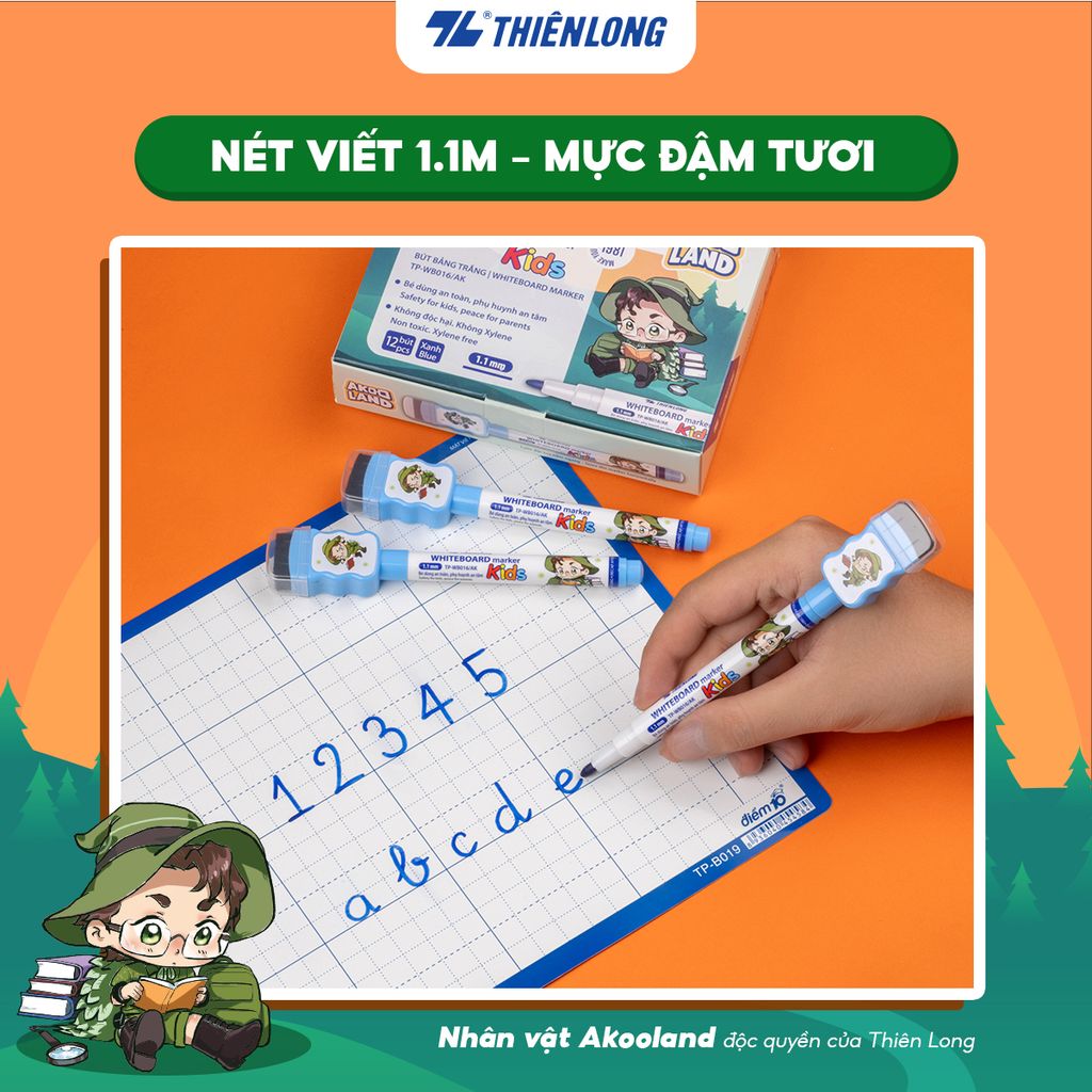 Bút lông bảng - Whiteboard Marker for Kids Thiên Long TP-WB016/AK - Nét viết 1.1mm Không Xylene Không độc hại - Nhân vật Akooland thế giới học cụ thần kỳ