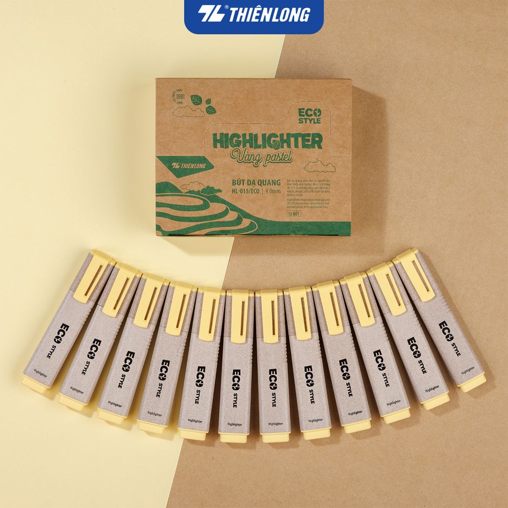 Combo 12 bút dạ quang màu pastel - Eco Style Highlighter Thiên Long HL-015/ECO - Photocopy không làm mất nét chữ bên dưới
