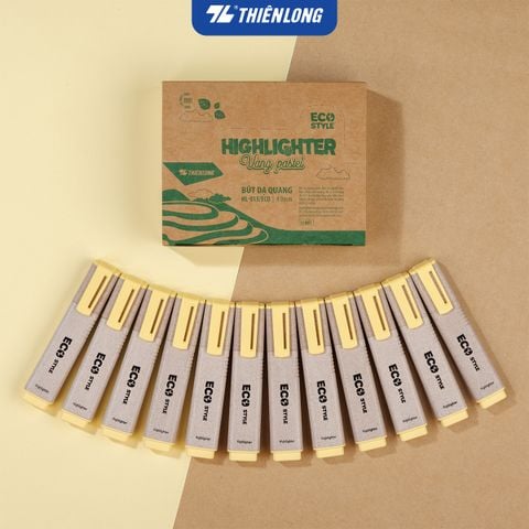 Combo 12 bút dạ quang màu pastel - Eco Style Highlighter Thiên Long HL-015/ECO - Photocopy không làm mất nét chữ bên dưới