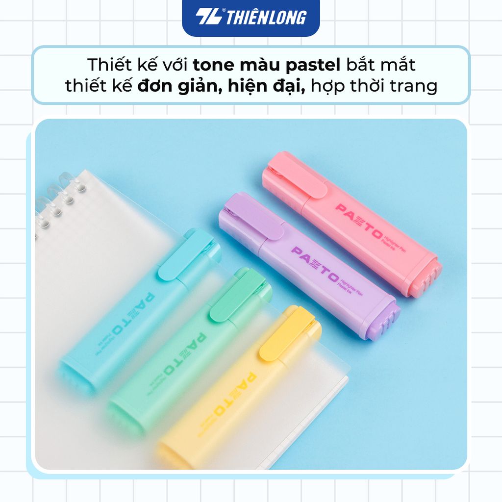 Bút dạ quang màu Pastel Thiên Long Flexoffice Pazto FO-HL009/VN - Bút dạ quang rửa được - Photocopy không làm mất nét chữ bên dưới