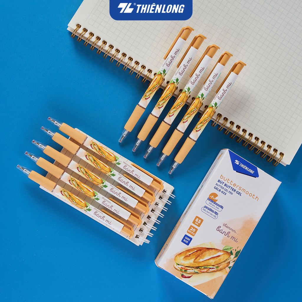 Bút gel B - Buttersmooth Gel Thiên Long GELB-033 - Premium Tip viết êm, trơn - Mực Xanh - Phiên bản Cơm tấm, Bánh mì, Phở tái