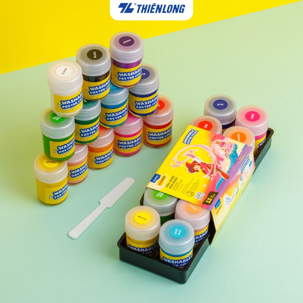 Hộp 6/12 màu nước rửa được - Washable Poster Color Thiên Long Colokit - Nhân vật Futy Akooland thế giới học cụ thần kỳ