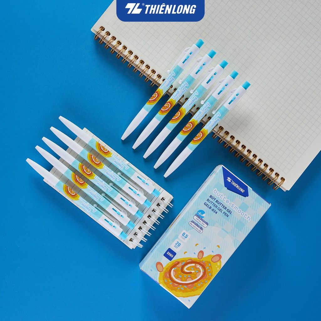 Combo 20 Bút gel B - Buttersmooth Gel Thiên Long GELB-034 - Premium Tip viết êm, trơn - Mực Xanh - Phiên bản Bánh tráng trộn, Bánh tráng nướng, Gỏi cuốn