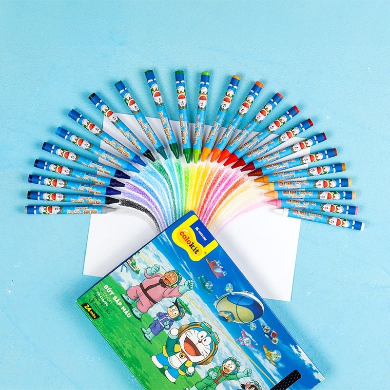 Sáp 24 màu Thiên Long Colokit Doraemon CR-C06/DO - Tiêu chuẩn Mỹ - Phiên bản Nobita's Sky Utopia 2023