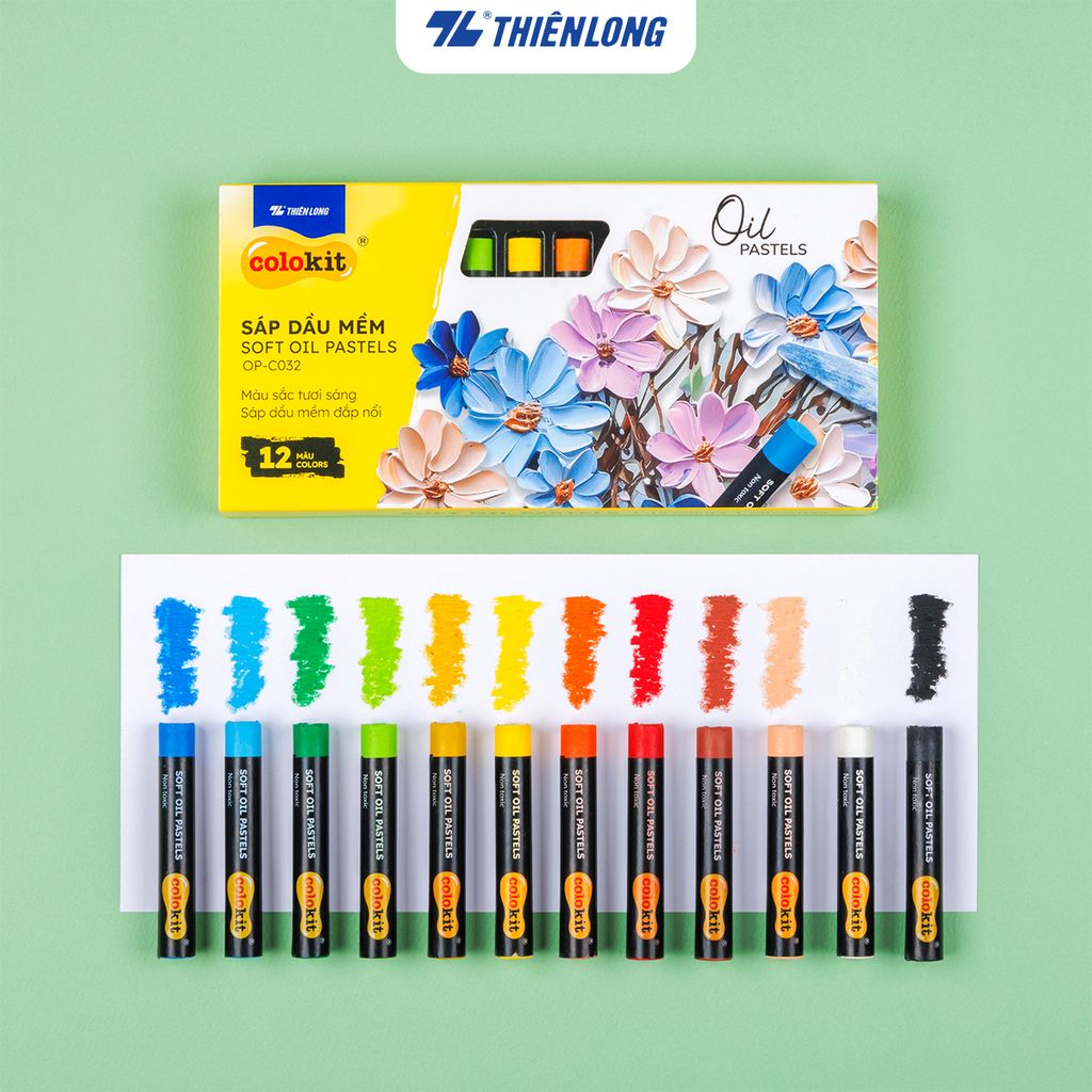 Bút sáp dầu 12/24 màu - Soft Oil Pastels Thiên Long Colokit - Màu sắc tươi sáng Sáp mềm đắp nổi