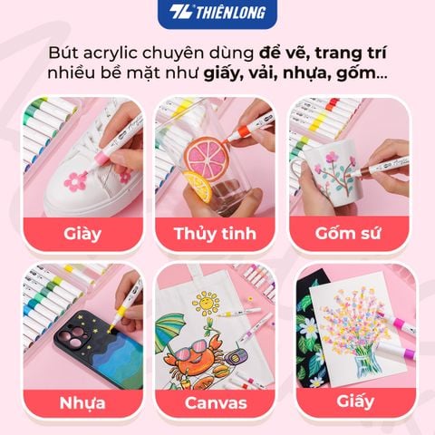 Acrylic Markers 1 đầu ngòi/ Bút sơn/ Bút lông 12/24/36 màu ThiênLong Colokit - Màu sắc tươi sáng, Trang trí đa chất liệu