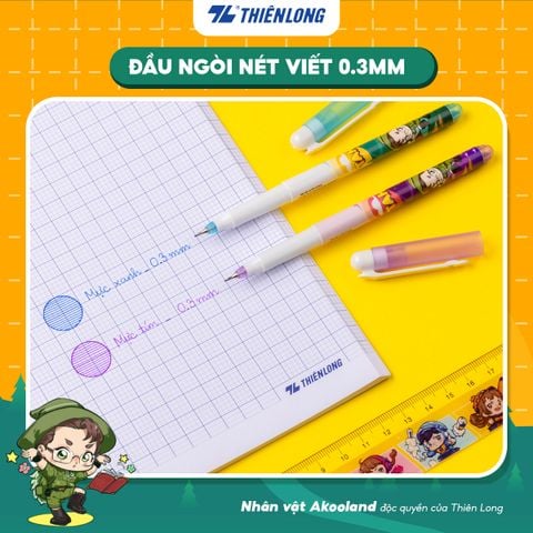 Bút lông kim Thiên Long FL-04/AK - Nét viết 0.3mm mảnh nhỏ Mực đều liên tục, nhân vật Akooland Tahi