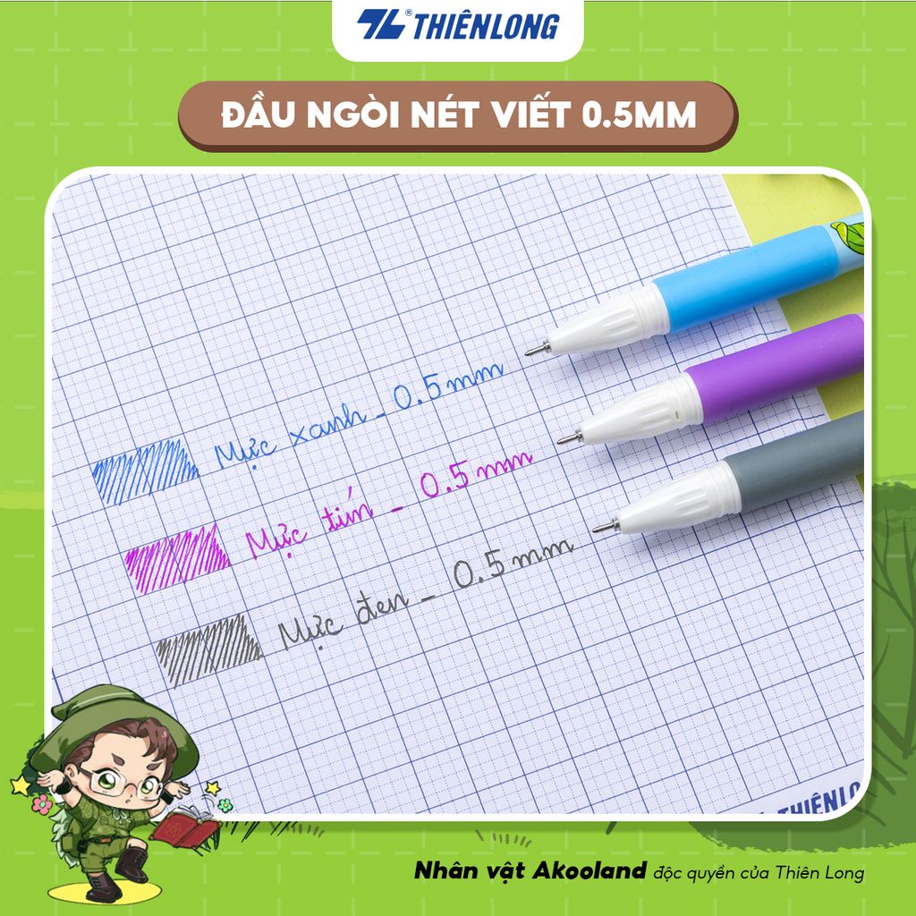 Combo 20 Bút gel Thiên Long GEL-012/AK - Nét viết 0.5mm êm mượt, đầu bút cao cấp, mực đều liên tục, nhân vật Akooland Tahi
