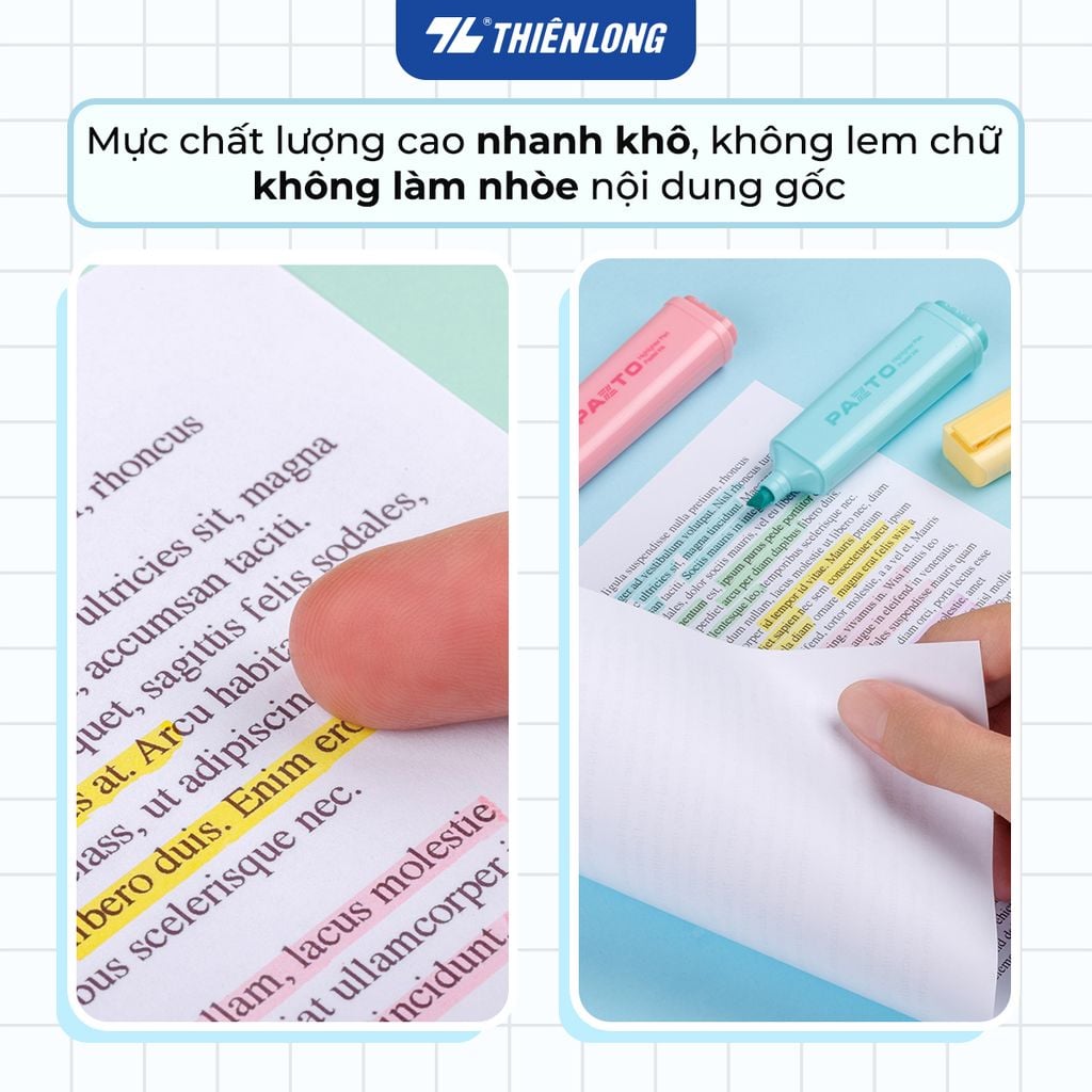 Combo 10 Bút dạ quang màu Pastel Thiên Long Flexoffice Pazto FO-HL009/VN - Bút dạ quang rửa được - Photocopy không làm mất nét chữ bên dưới